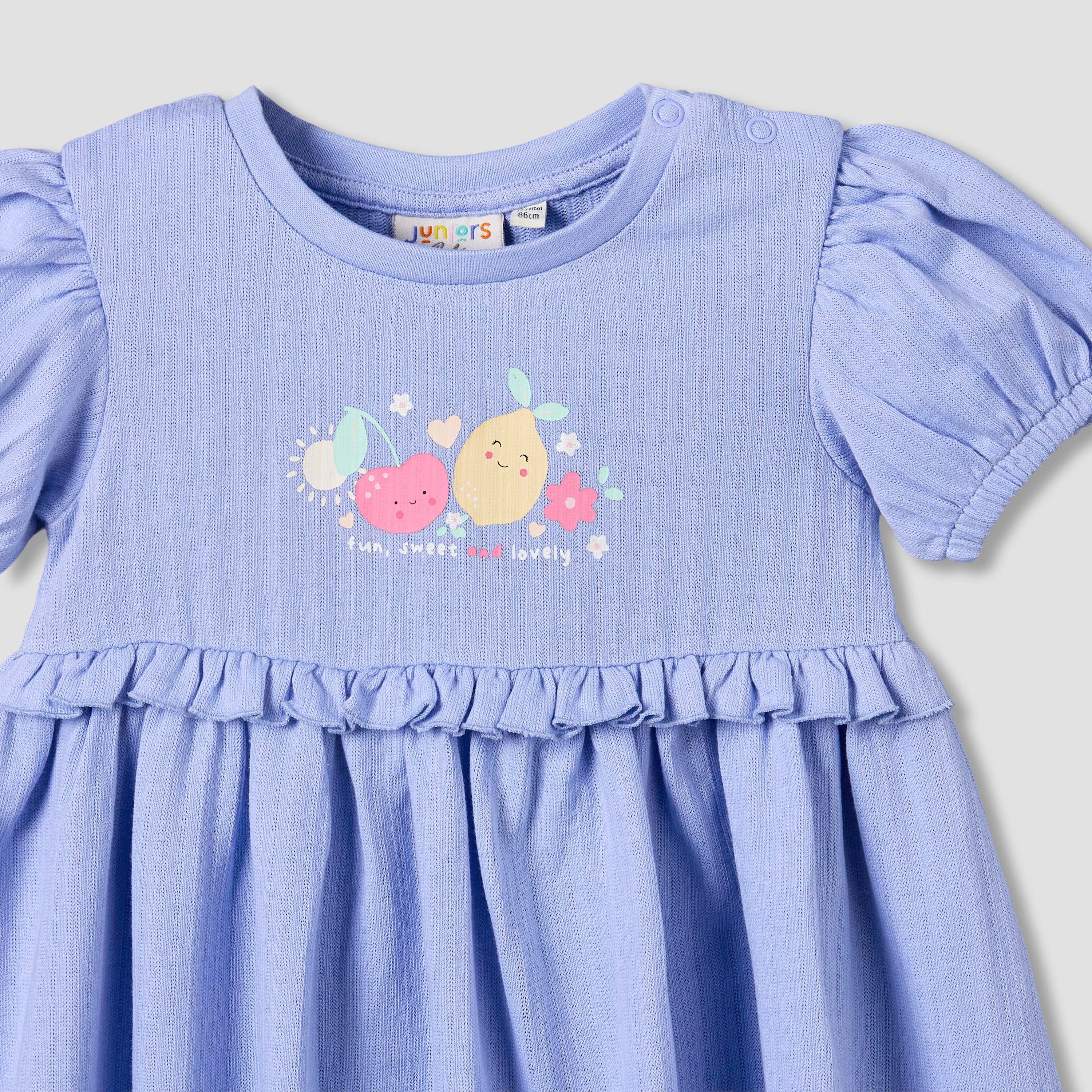 Juniors Round Neck Short Sleeves A-line Dress with Print