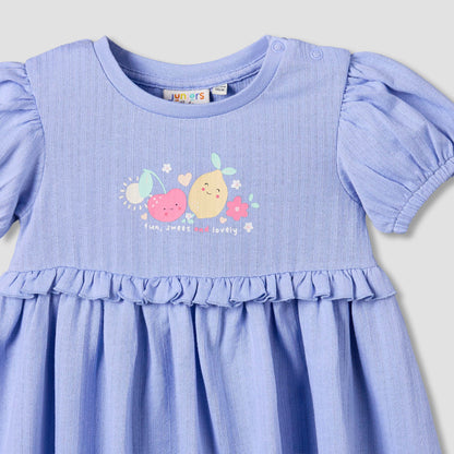Juniors Round Neck Short Sleeves A-line Dress with Print