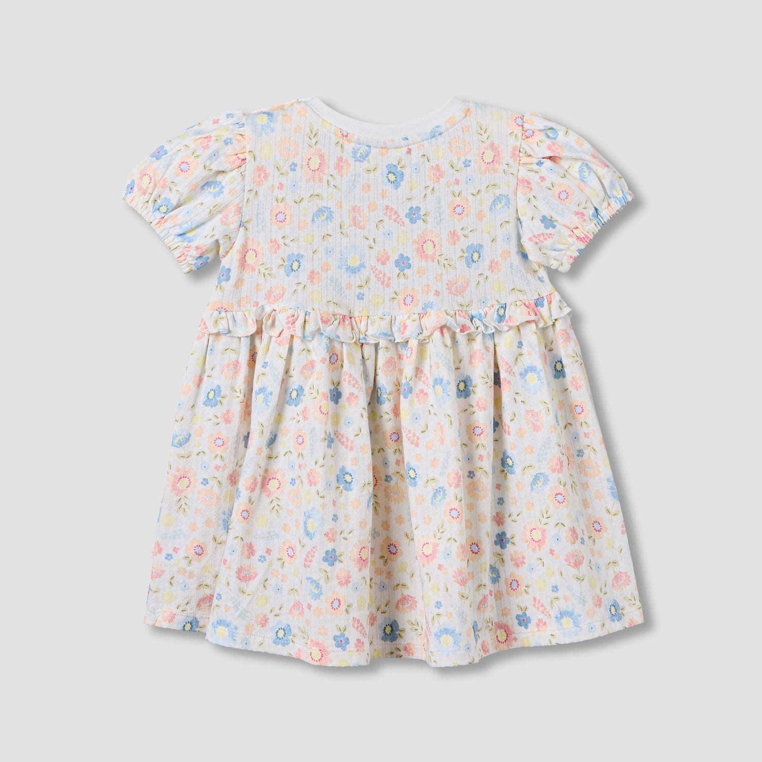 Juniors Round Neck Short Sleeves A-line Dress with Floral Print