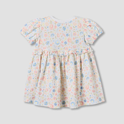 Juniors Round Neck Short Sleeves A-line Dress with Floral Print