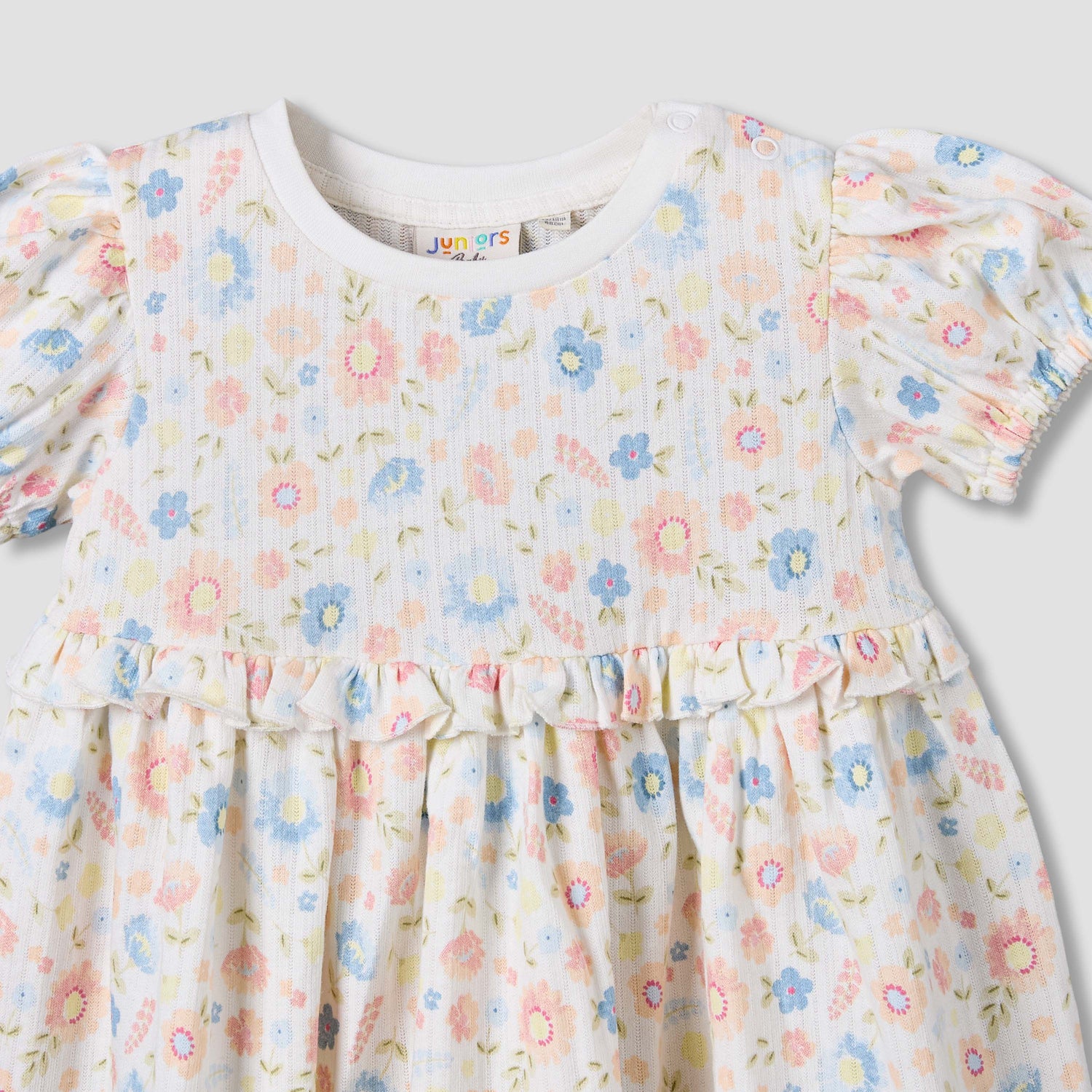 Juniors Round Neck Short Sleeves A-line Dress with Floral Print