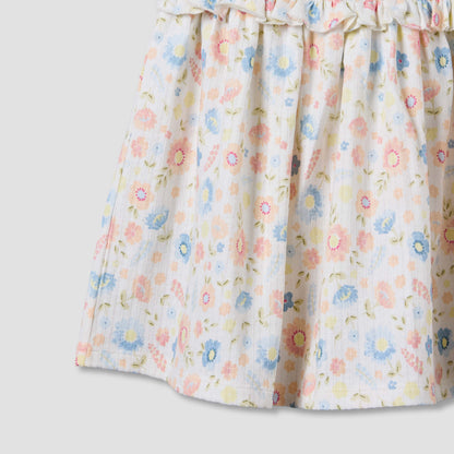 Juniors Round Neck Short Sleeves A-line Dress with Floral Print