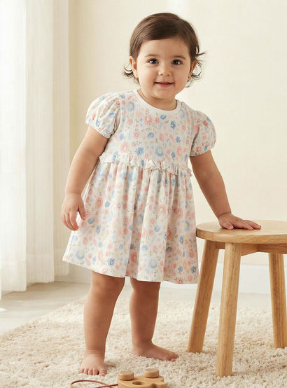 Juniors Round Neck Short Sleeves A-line Dress with Floral Print-baby-girls-clothing-dressesandjumpsuits-image-1