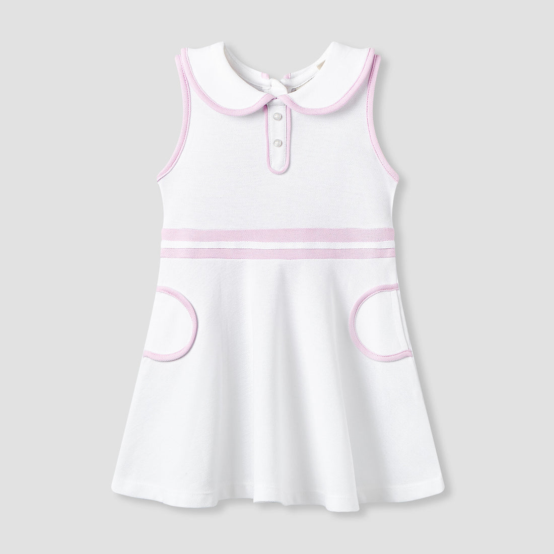 Juniors Peter Pan Collar Sleeveless Knee Length Dress with Zip Closure - White / 24-36 mths