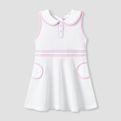 Juniors Peter Pan Collar Sleeveless Knee Length Dress with Zip Closure - White / 24-36 mths