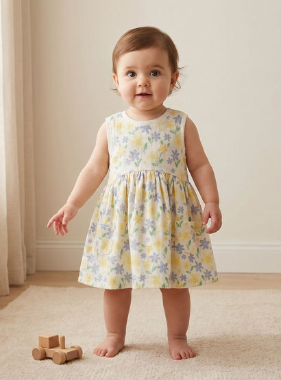 Juniors Round Neck Sleeveless Knee Length A-line Dress with Floral Print-baby-girls-clothing-dressesandjumpsuits-image-1