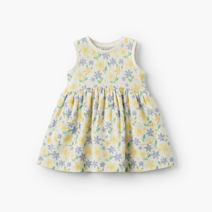 Juniors Round Neck Sleeveless Knee Length A-line Dress with Floral Print