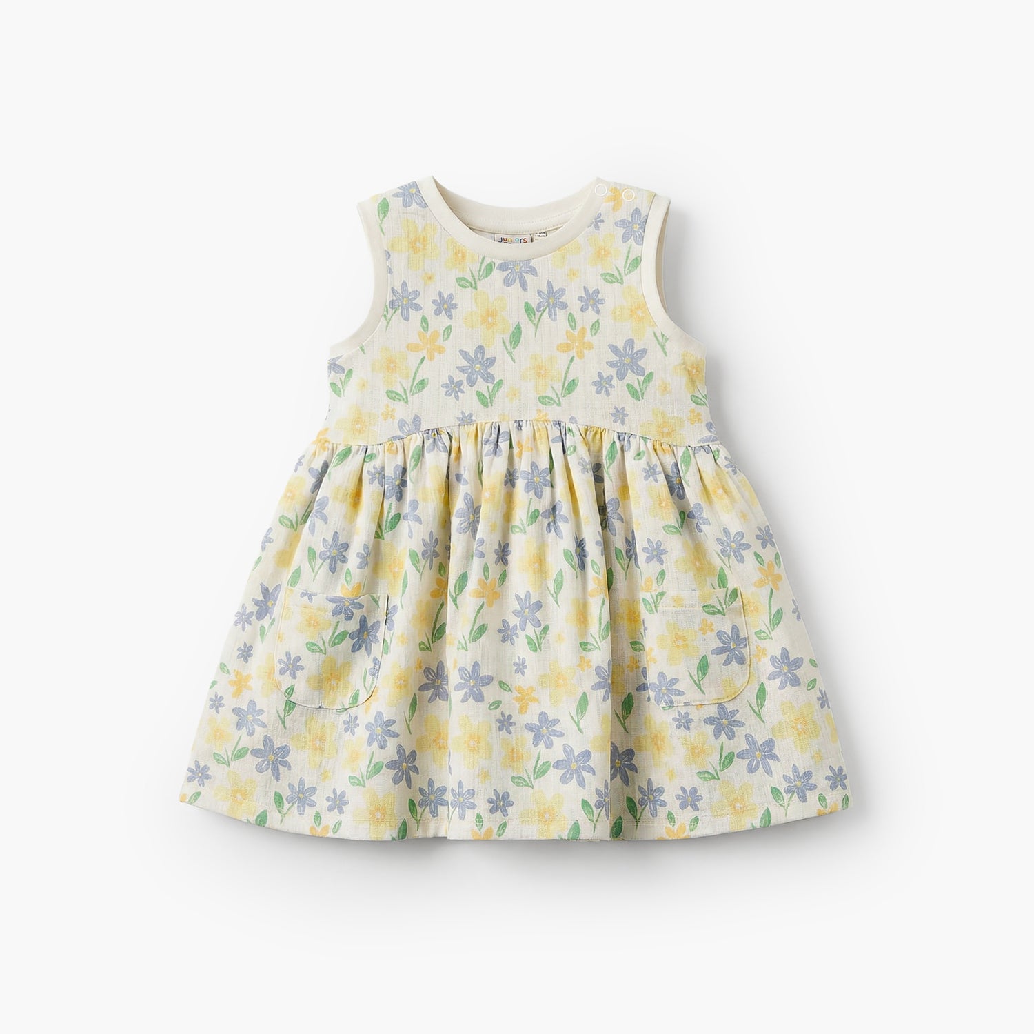 Juniors Round Neck Sleeveless Knee Length A-line Dress with Floral Print
