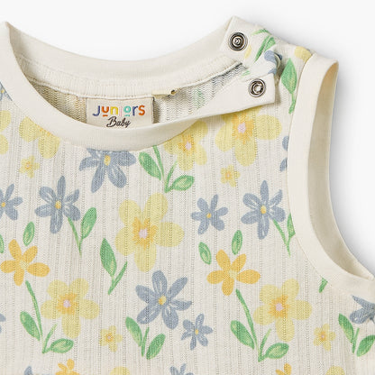 Juniors Round Neck Sleeveless Knee Length A-line Dress with Floral Print
