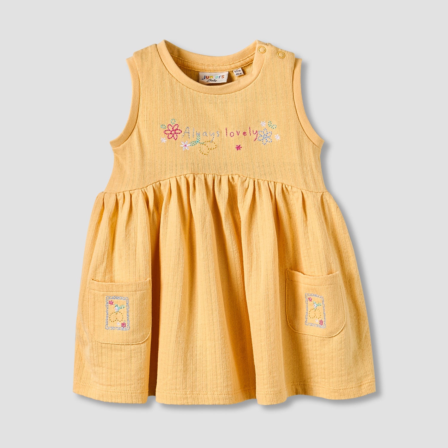 Juniors Round Neck Sleeveless Knee-Length Dress with Embroidery - Yellow / 12-18 mths
