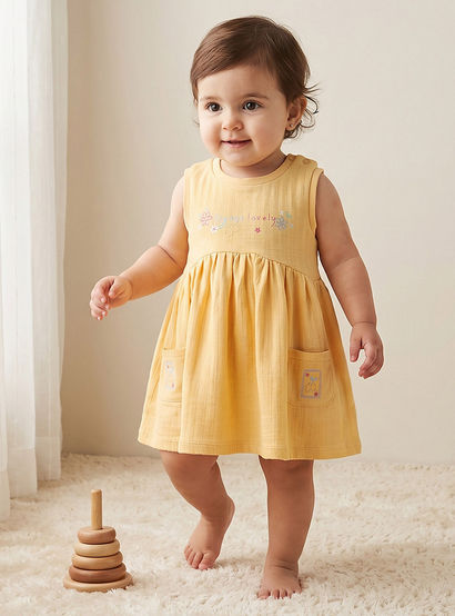 Juniors Round Neck Sleeveless Knee-Length Dress with Embroidery-baby-girls-clothing-dressesandjumpsuits-image-1