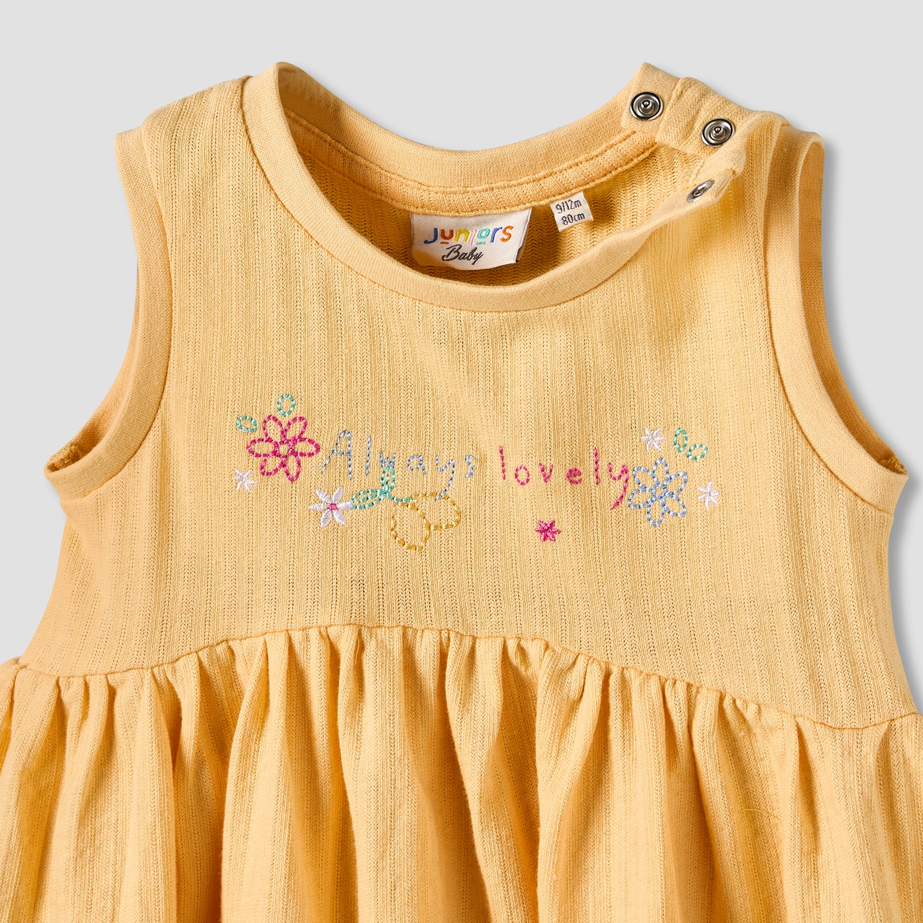 Juniors Round Neck Sleeveless Knee-Length Dress with Embroidery