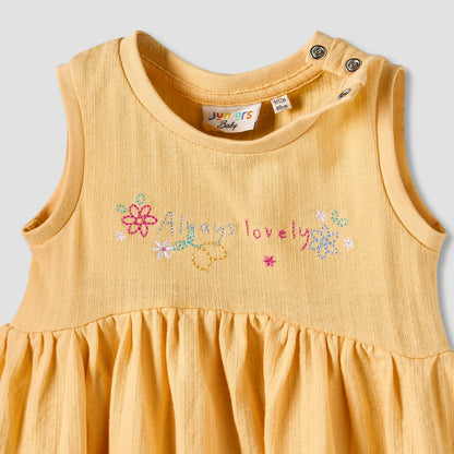 Juniors Round Neck Sleeveless Knee-Length Dress with Embroidery