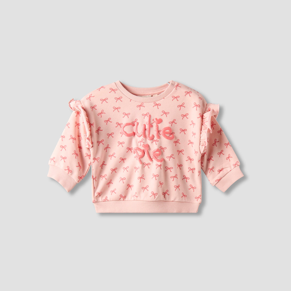 Juniors Bow Print Sweatshirt with Long Sleeves