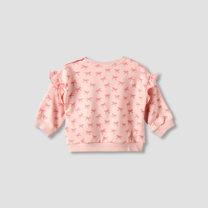 Juniors Bow Print Sweatshirt with Long Sleeves