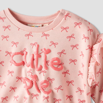 Juniors Bow Print Sweatshirt with Long Sleeves