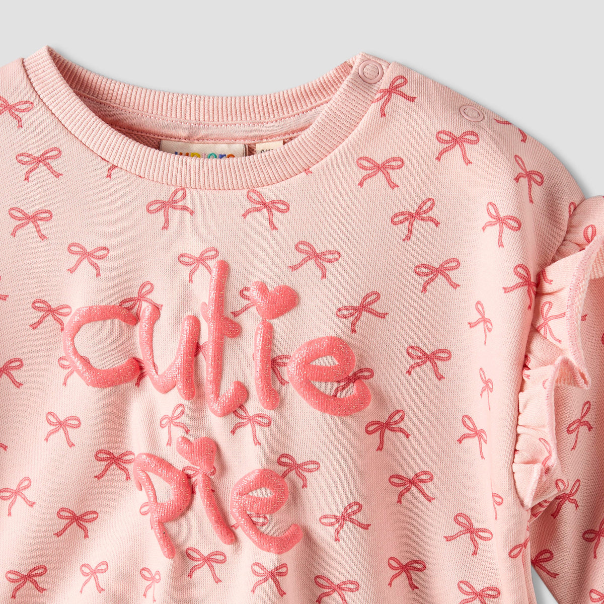 Juniors Bow Print Sweatshirt with Long Sleeves