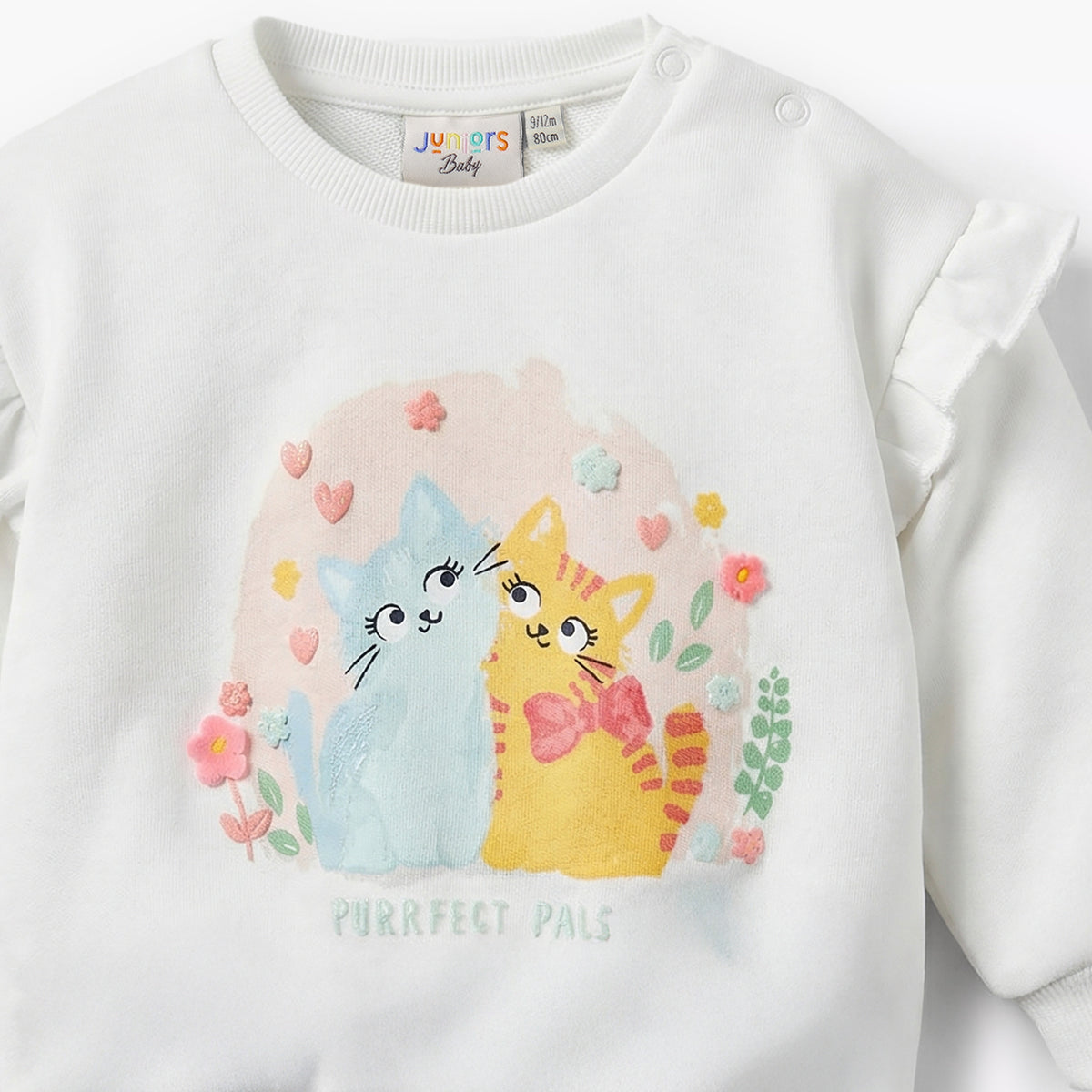 Juniors Bow Print Sweatshirt with Long Sleeves