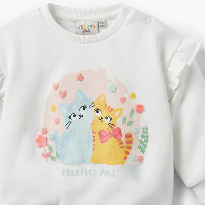 Juniors Bow Print Sweatshirt with Long Sleeves