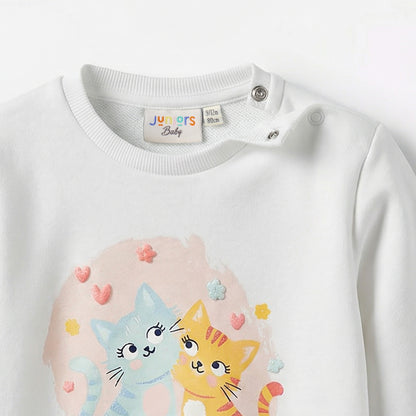 Juniors Bow Print Sweatshirt with Long Sleeves