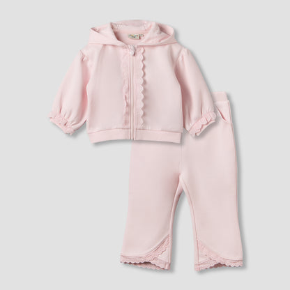 Juniors Hooded Long Sleeves Sweatshirt and Pants Set with Lace Detail