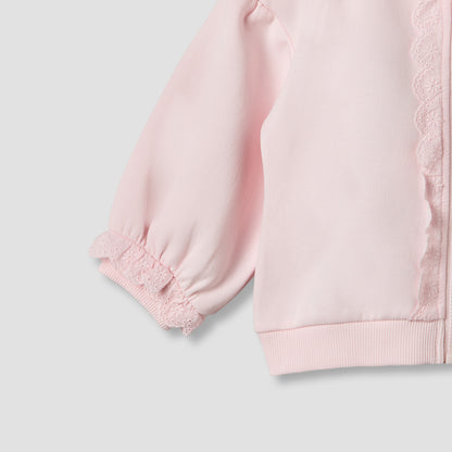 Juniors Hooded Long Sleeves Sweatshirt and Pants Set with Lace Detail