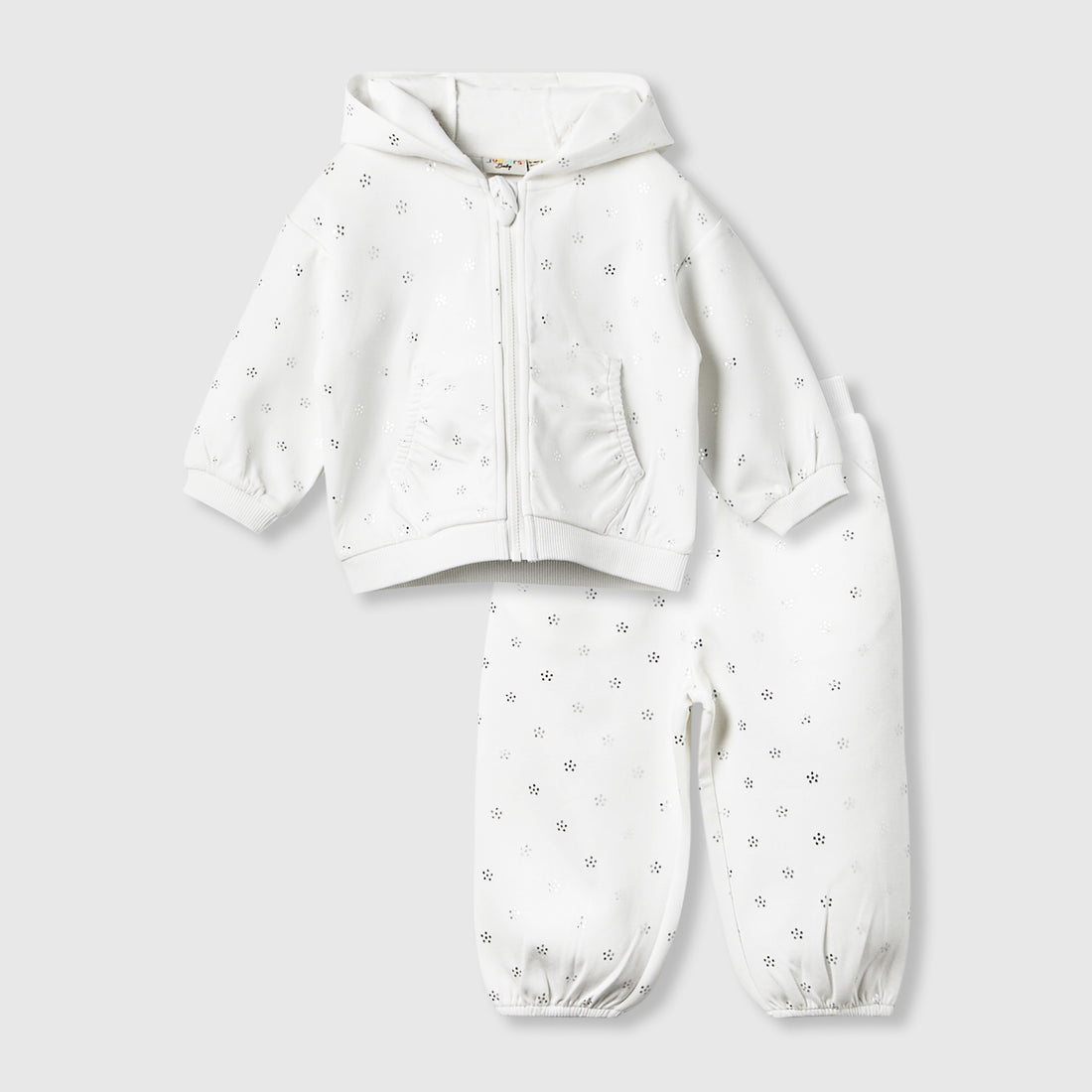 Juniors Hooded Long Sleeve Jacket and Joggers Set with Glitter Print
