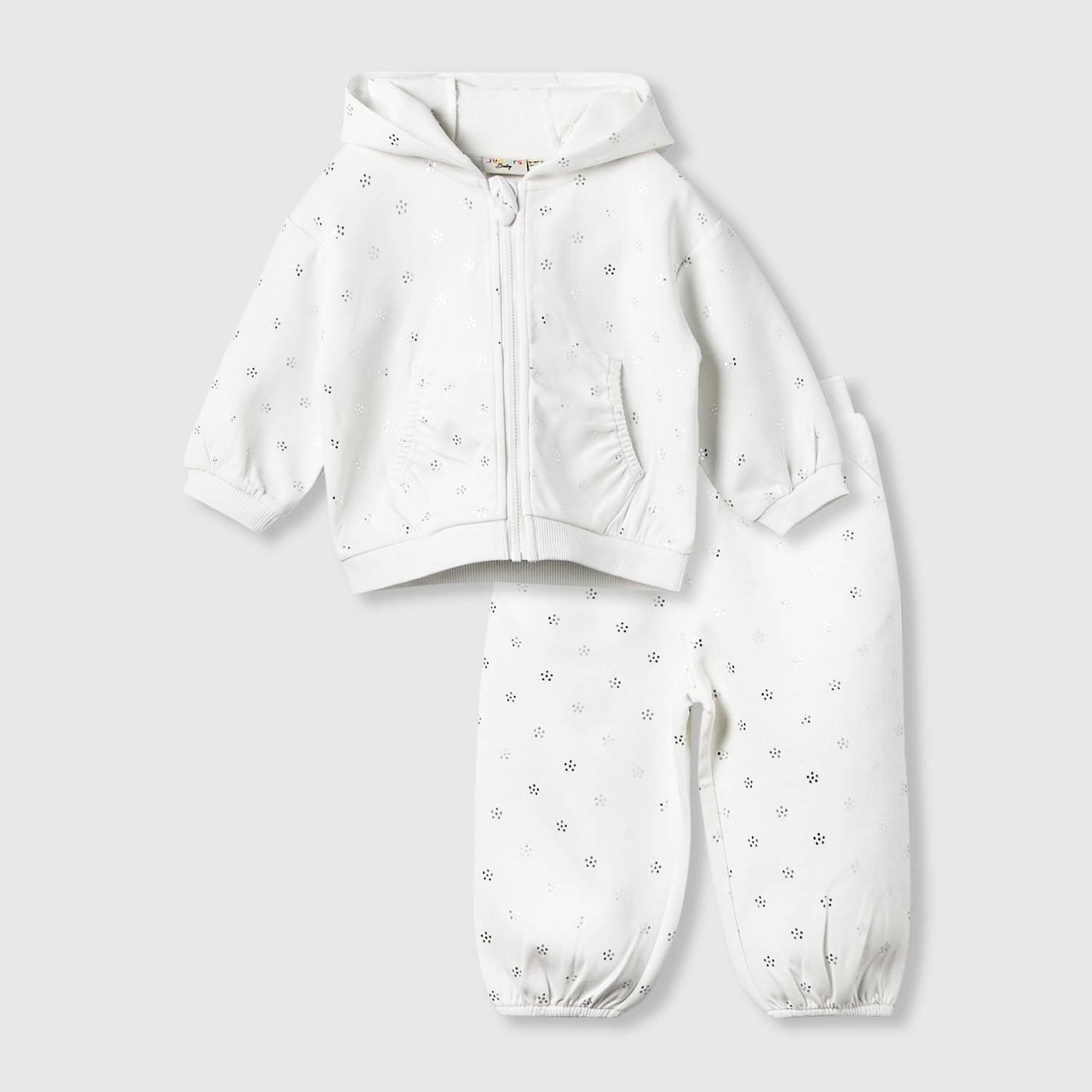 Juniors Hooded Long Sleeve Jacket and Joggers Set with Glitter Print