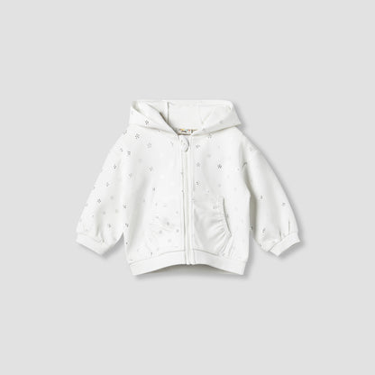 Juniors Hooded Long Sleeve Jacket and Joggers Set with Glitter Print
