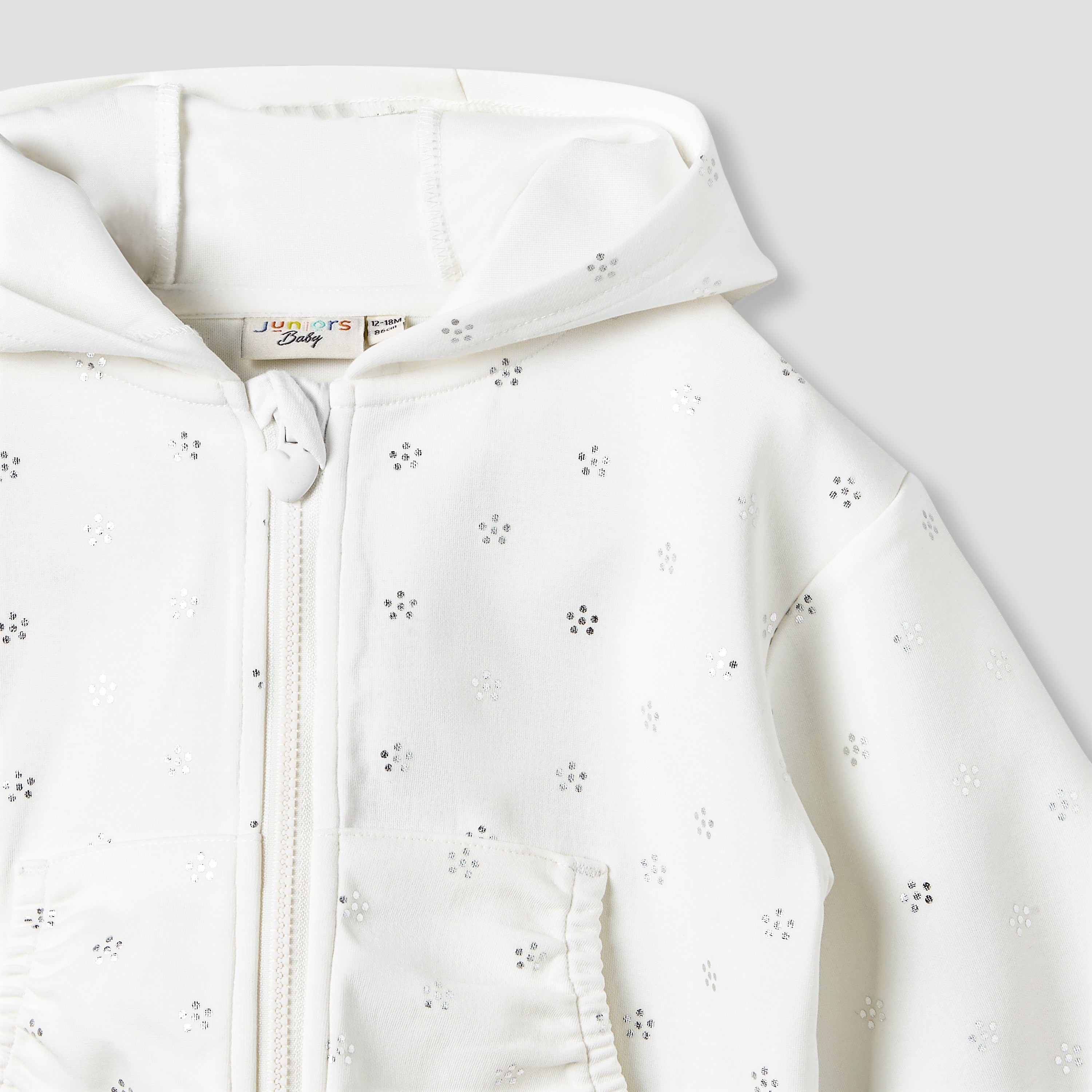 Juniors Hooded Long Sleeve Jacket and Joggers Set with Glitter Print