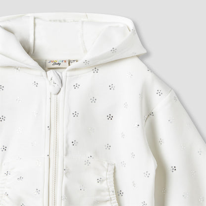 Juniors Hooded Long Sleeve Jacket and Joggers Set with Glitter Print