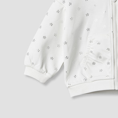 Juniors Hooded Long Sleeve Jacket and Joggers Set with Glitter Print