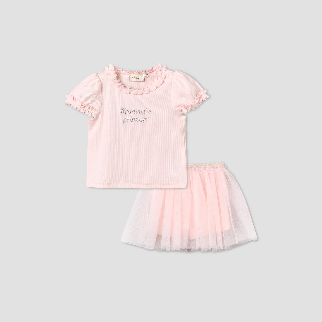 Juniors Round Neck Short Sleeves Ruffled Top and Skirt Set