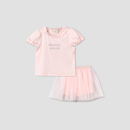 Juniors Round Neck Short Sleeves Ruffled Top and Skirt Set
