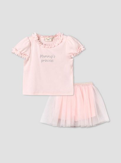 Juniors Round Neck Short Sleeves Ruffled Top and Skirt Set-baby-girls-clothing-setsandcoords-image-2