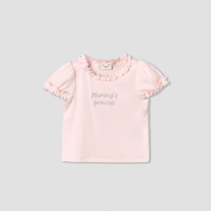 Juniors Round Neck Short Sleeves Ruffled Top and Skirt Set