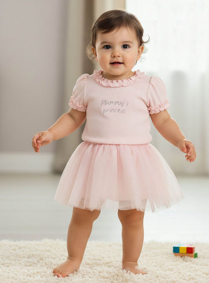 Juniors Round Neck Short Sleeves Ruffled Top and Skirt Set-baby-girls-clothing-setsandcoords-image-1