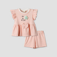 Juniors Round Neck Sleeveless Peplum Top and Shorts Set with Stripes-undefined-image-1