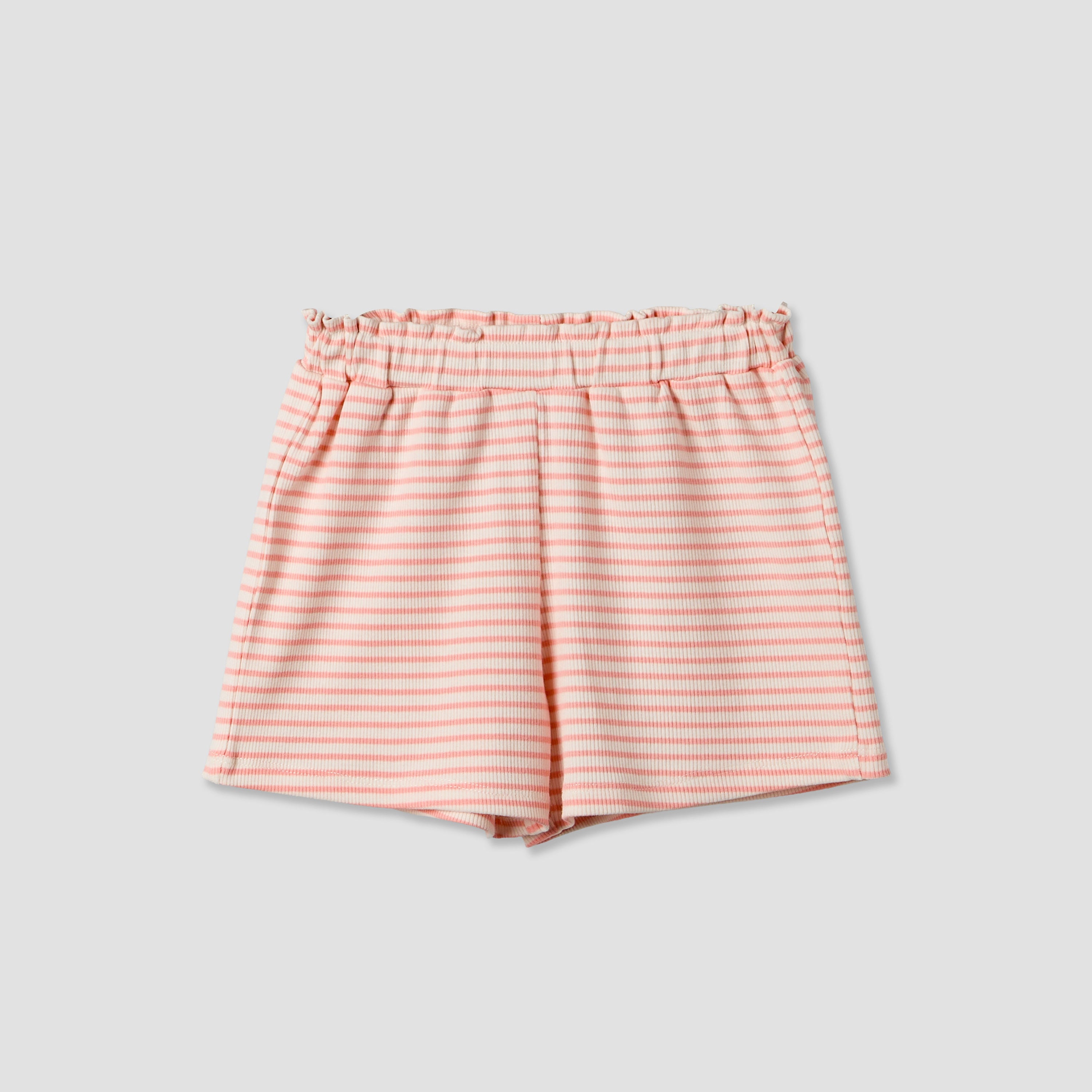 Juniors Round Neck Sleeveless Peplum Top and Shorts Set with Stripes
