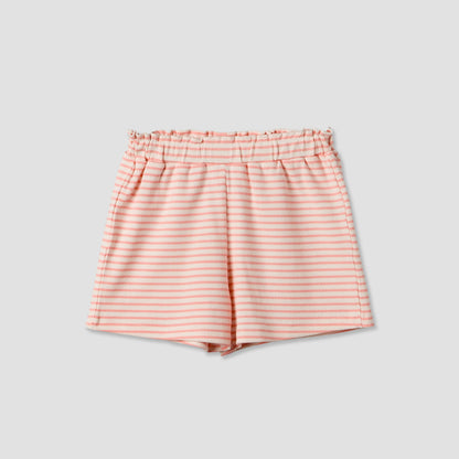 Juniors Round Neck Sleeveless Peplum Top and Shorts Set with Stripes