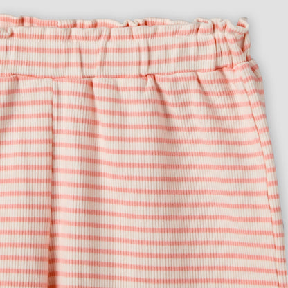 Juniors Round Neck Sleeveless Peplum Top and Shorts Set with Stripes