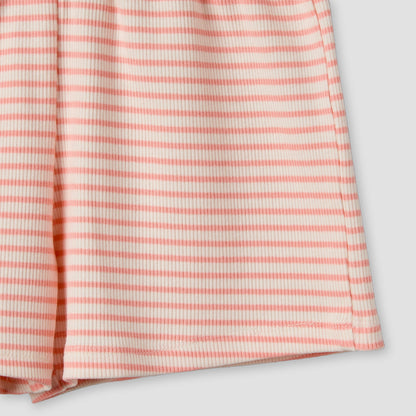 Juniors Round Neck Sleeveless Peplum Top and Shorts Set with Stripes