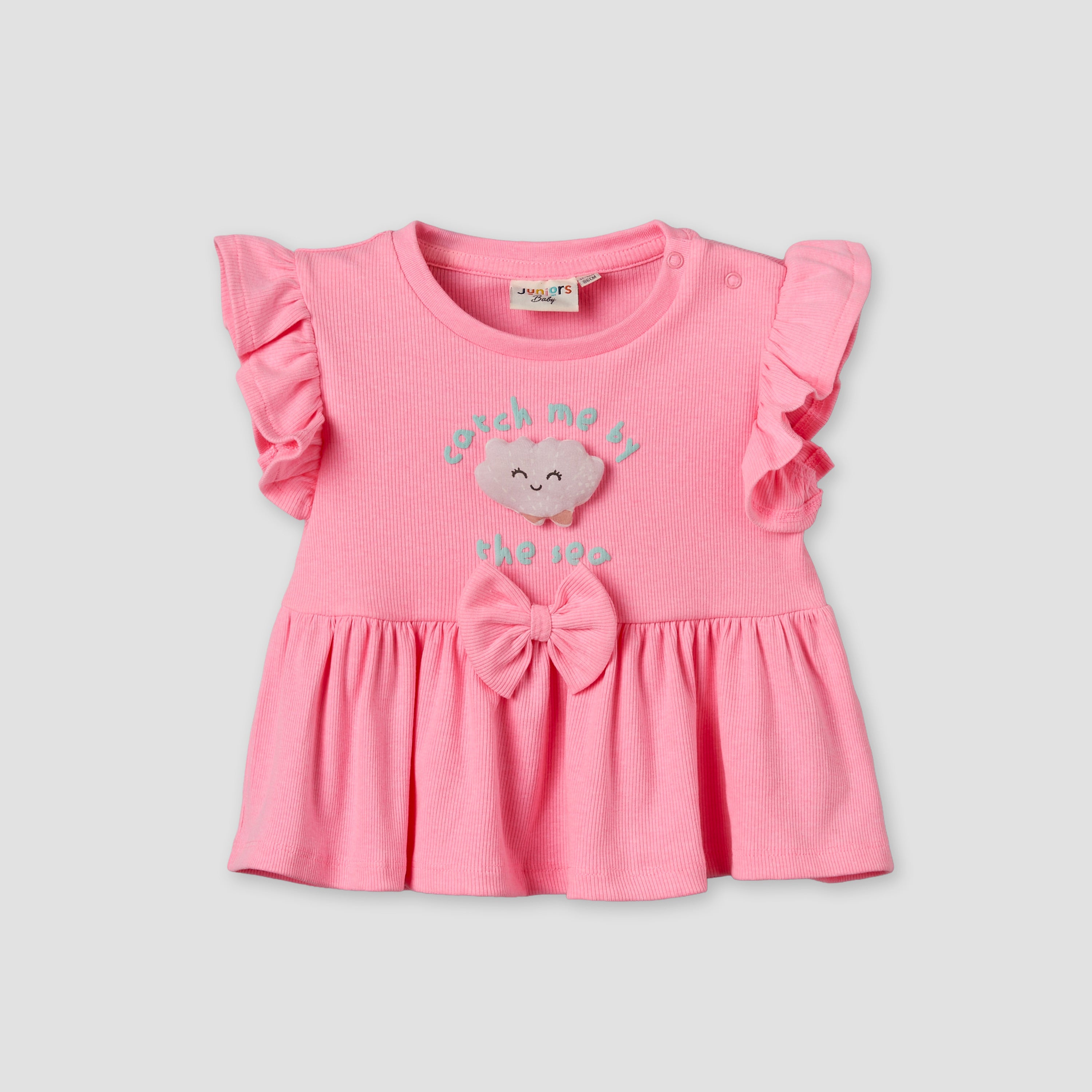 Juniors Round Neck Short Sleeves Top and Shorts Set with Bow Accent