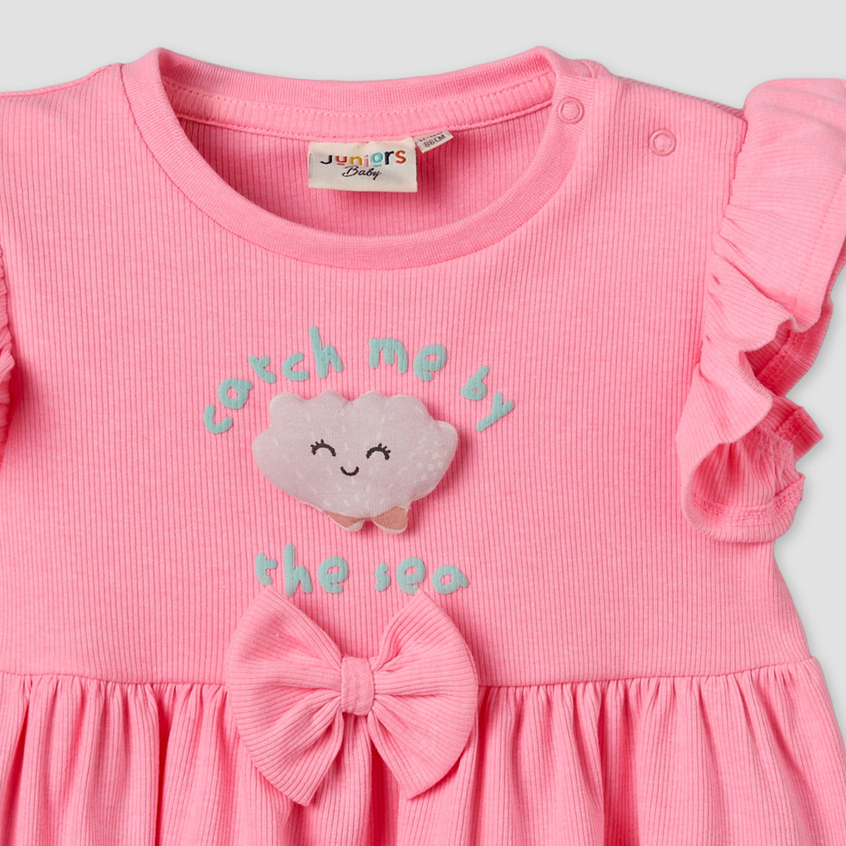 Juniors Round Neck Short Sleeves Top and Shorts Set with Bow Accent