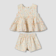 Juniors Round Neck Sleeveless Top and Shorts Set with Floral Print-undefined-image-1