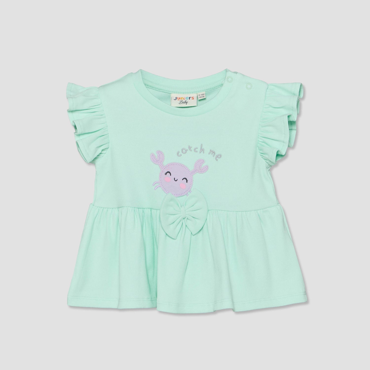 Juniors Crew Neck Short Sleeves Top and Shorts Set with Crab Applique