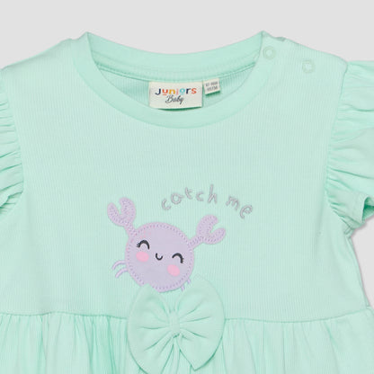 Juniors Crew Neck Short Sleeves Top and Shorts Set with Crab Applique
