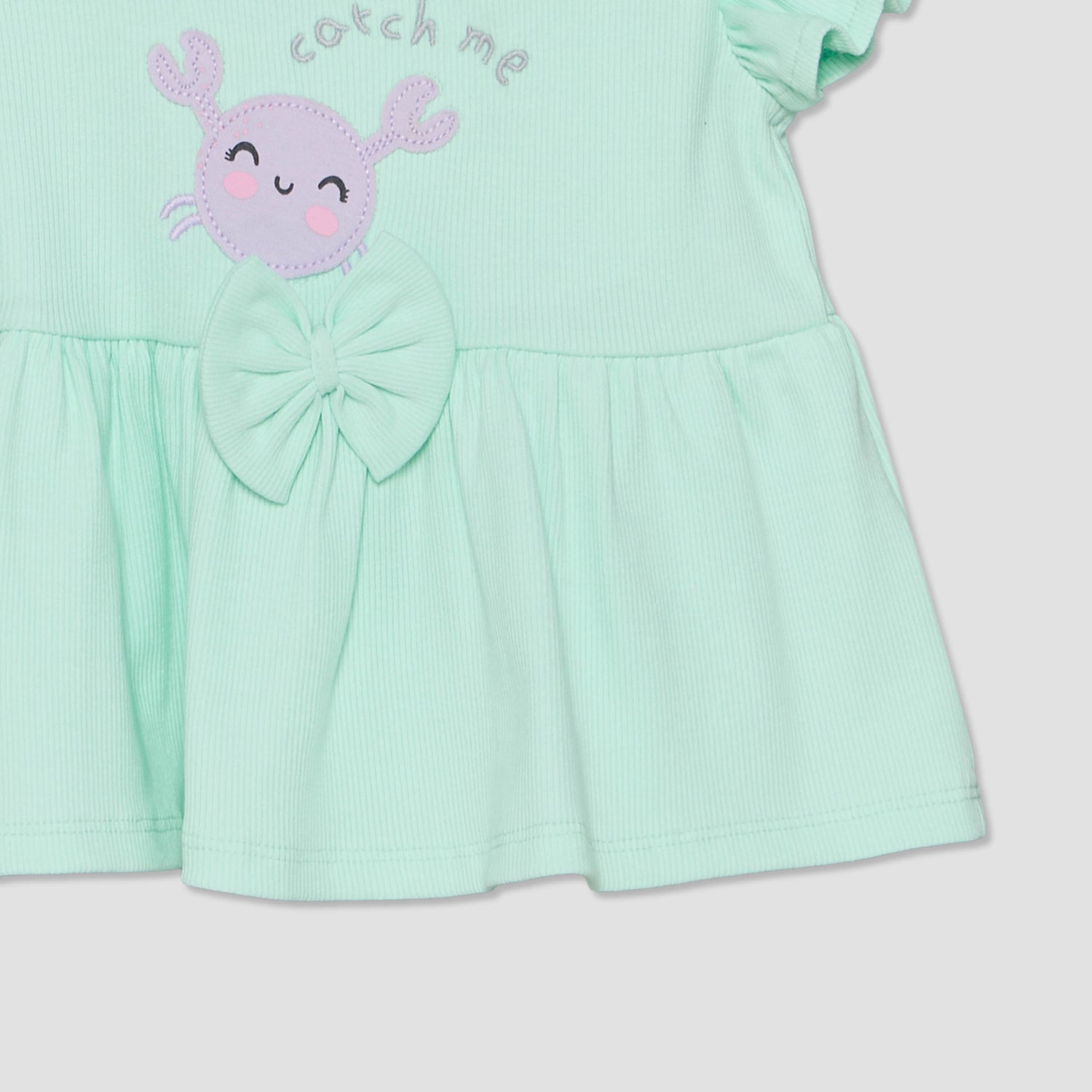 Juniors Crew Neck Short Sleeves Top and Shorts Set with Crab Applique