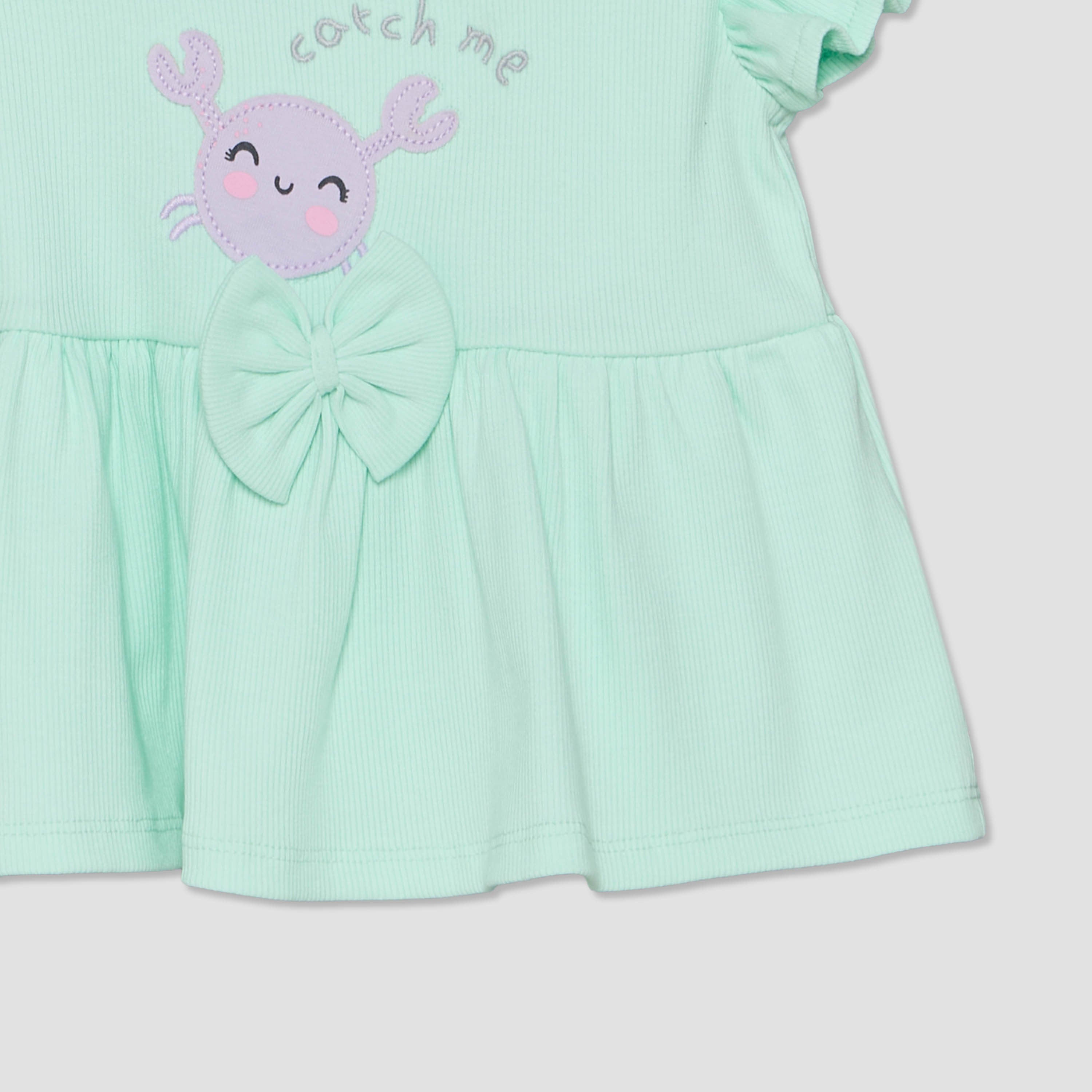 Juniors Crew Neck Short Sleeves Top and Shorts Set with Crab Applique