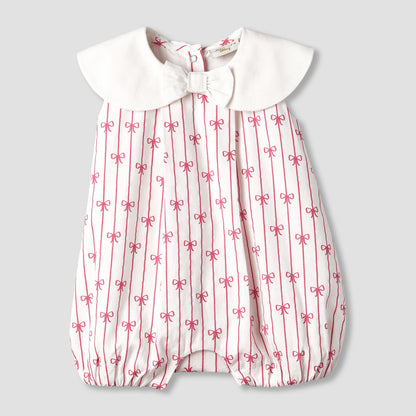 Juniors Peter Pan Collar Sleeveless Romper with Bow Print - Multicolour / 12-18 mths